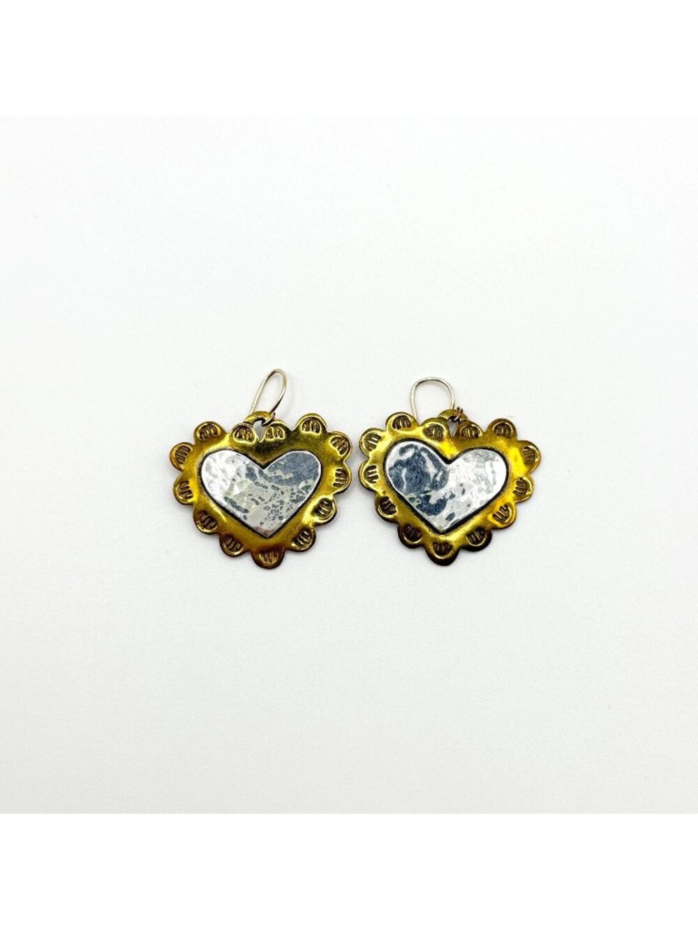 Jeep Collins Vintage Brass & Sterling Silver Heart Earrings
